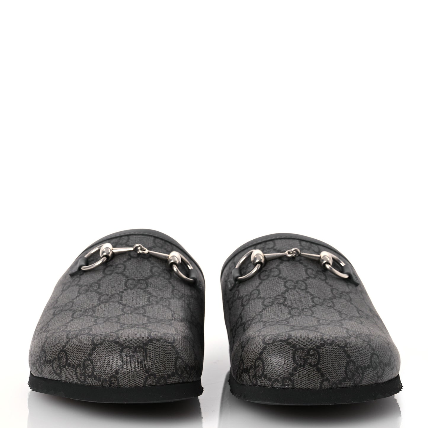 GG Supreme Monogram Granada Kid Mens Horsebit Lug Sole Mules 9 Grey Black