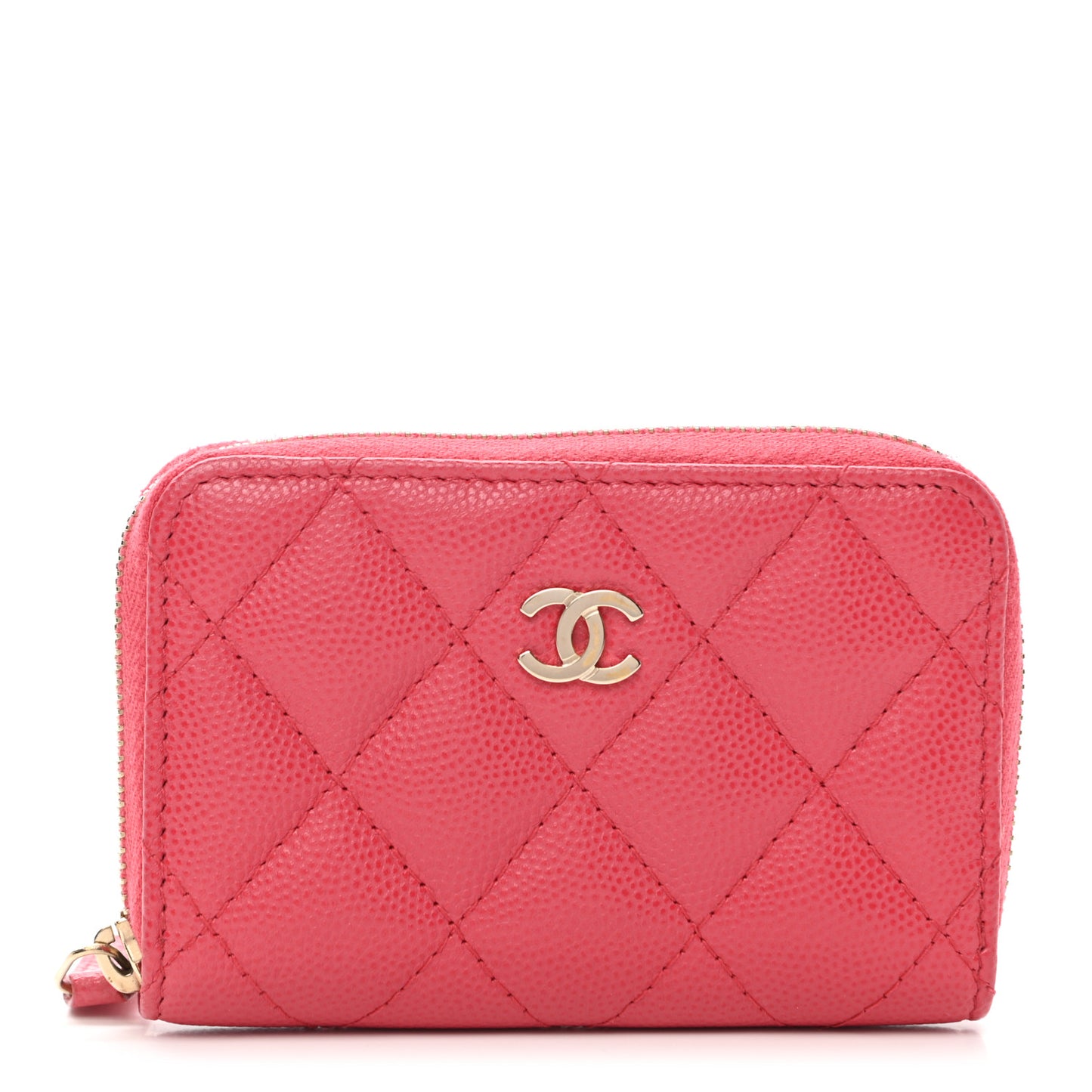 Caviar Quilted Zip Coin Purse Pink