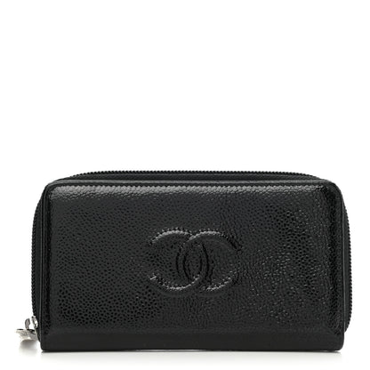 Chanel Caviar Patent Timeless Zip Around Wallet Black 1 of 8