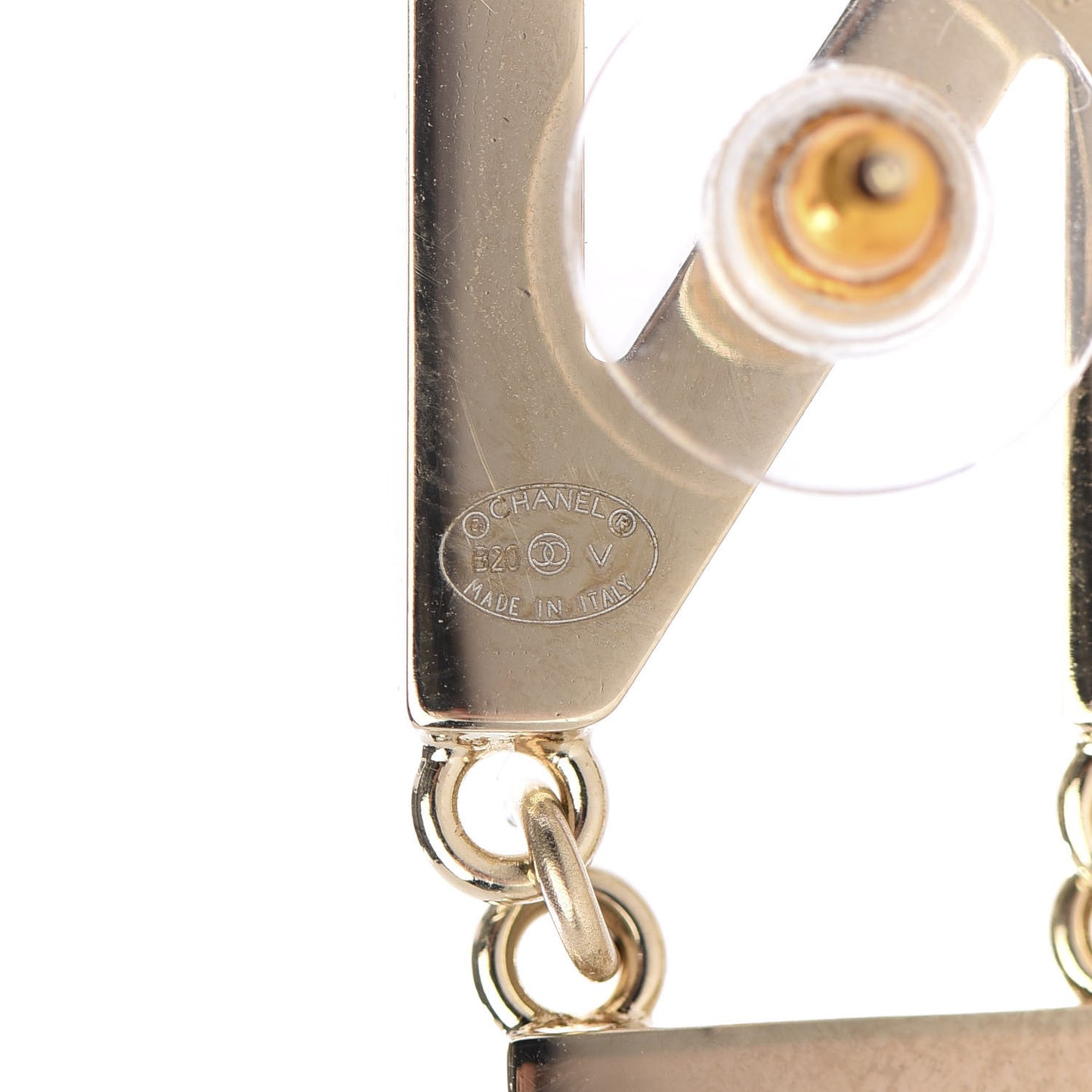 Metal Cha-Nel Logo Drop Earrings Gold