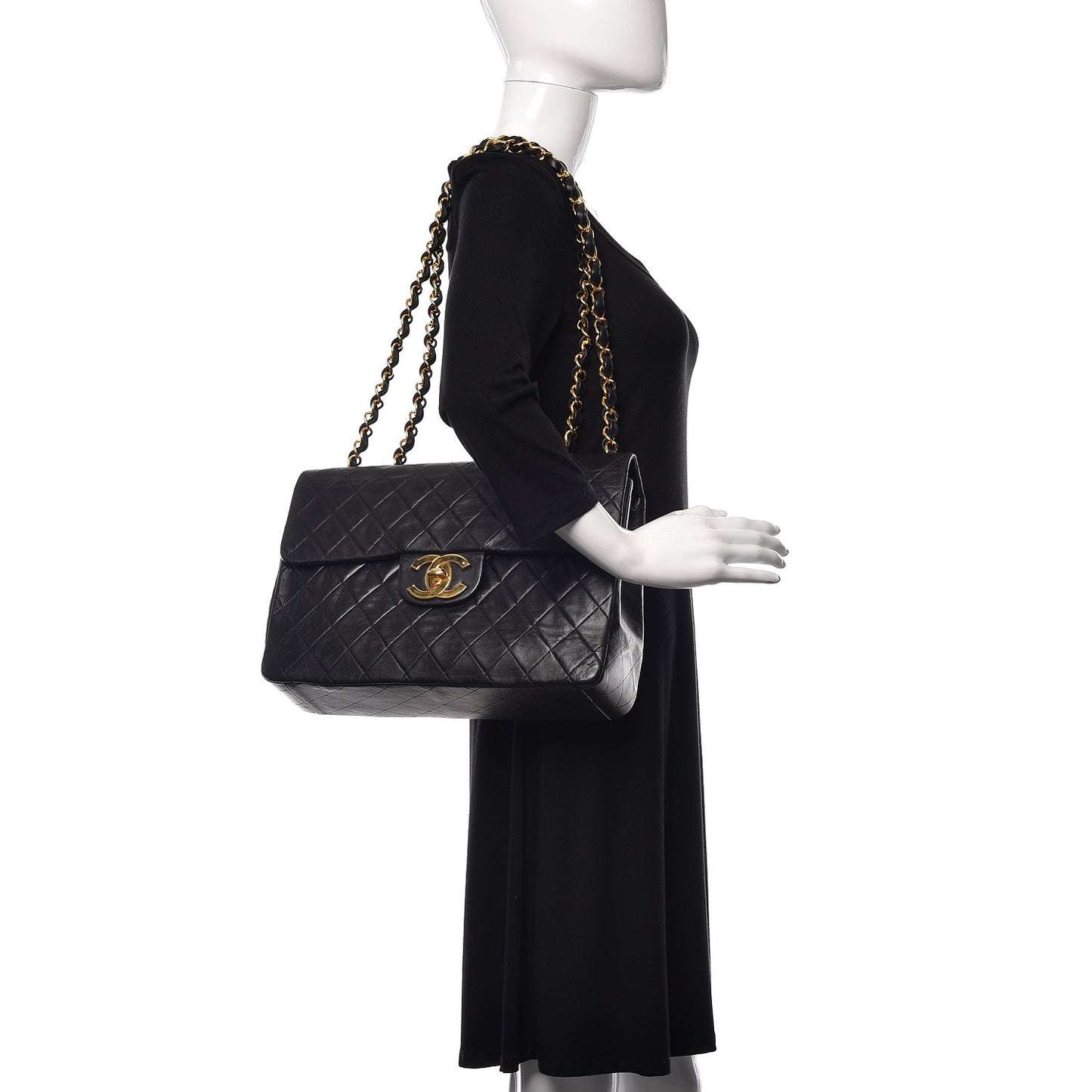 Lambskin Quilted XL Jumbo Single Flap Black