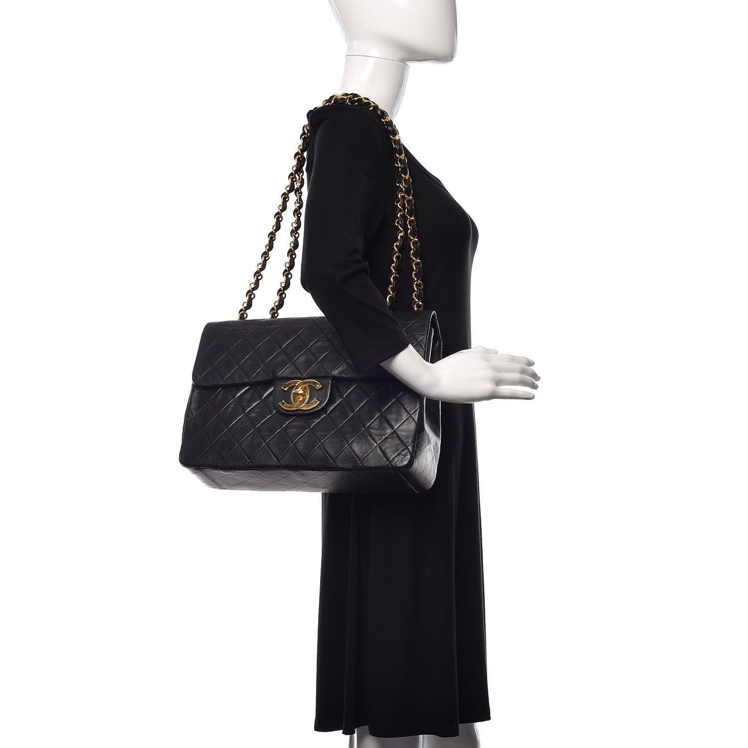 Chanel Lambskin Quilted XL Jumbo Single Flap Black 2 of 11