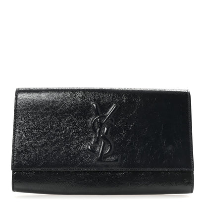 Saint Laurent Textured Patent Calfskin Monogram Large Belle De Jour Clutch Navy 1 of 6