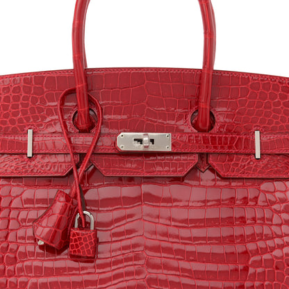 Hermes Shiny Porosus Crocodile Birkin 35 Rouge Casaque 8 of 11
