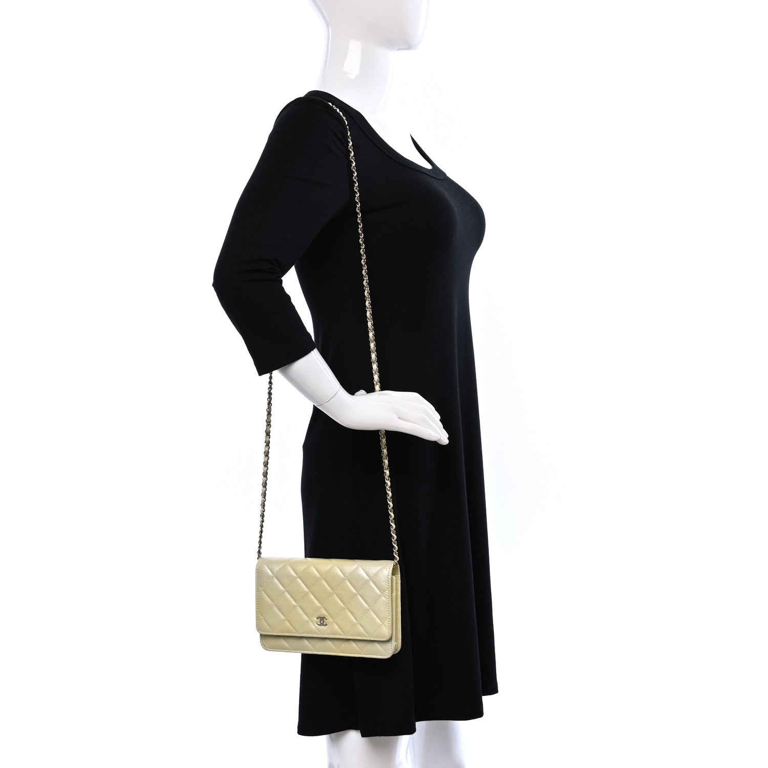 Chanel Cloudy Pearly Goatskin Quilted Wallet on Chain WOC Light Yellow 2 of 10