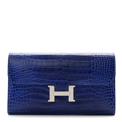Hermes Shiny Alligator Constance Long Wallet Bleu Electric 1 of 10