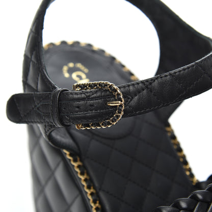Chanel Calfskin Quilted Chain Around Wedge Sandals 39.5 Black 8 of 20