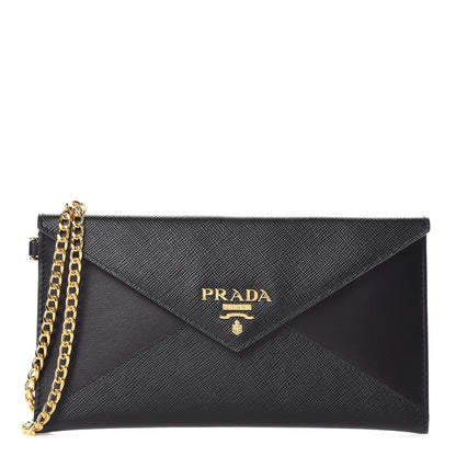 Prada Saffiano Letter Wristlet Wallet Black 1 of 9