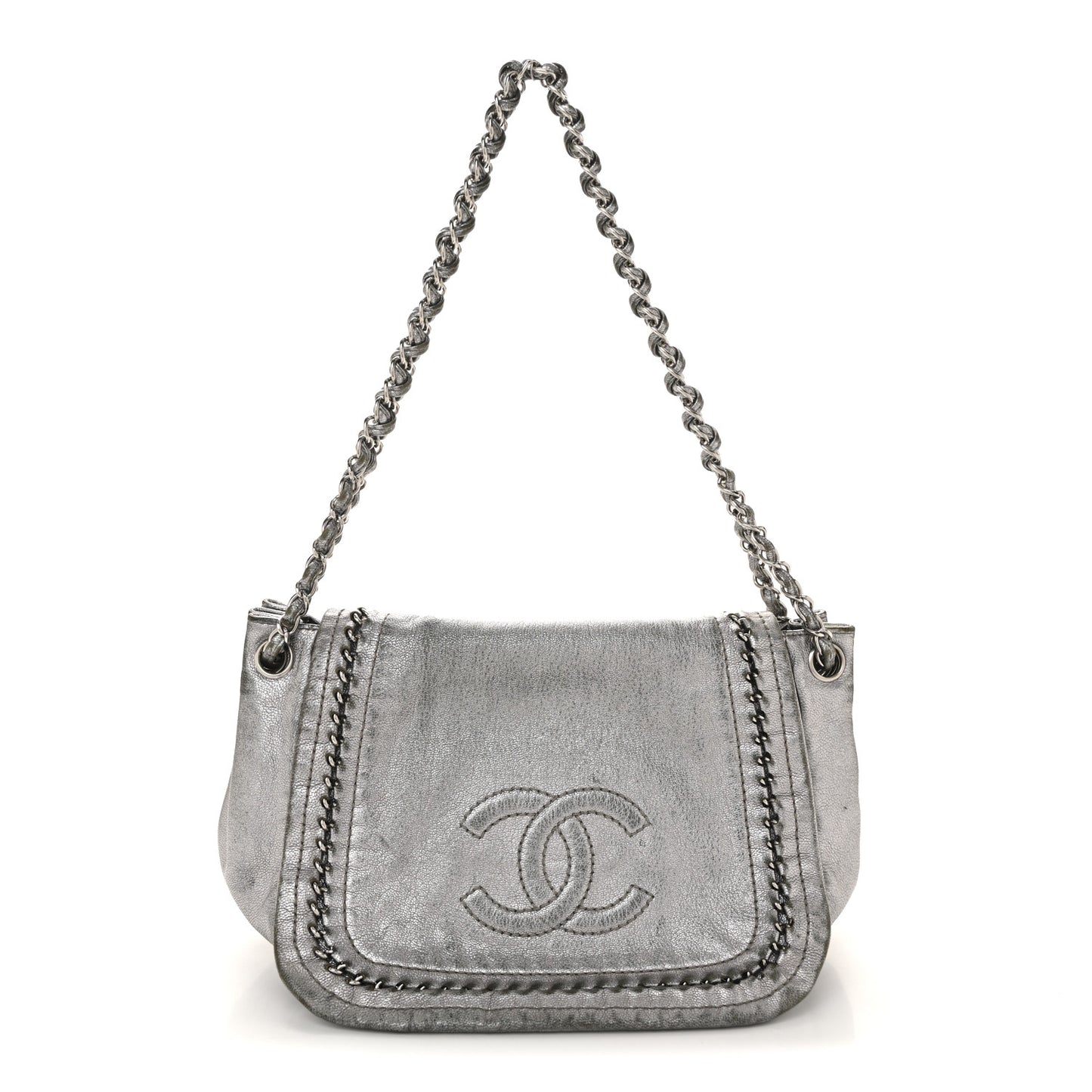 Metallic Deerskin Luxe Ligne Flap  Silver