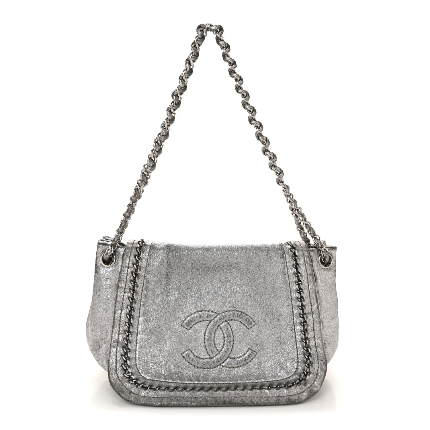 Chanel Metallic Deerskin Luxe Ligne Flap  Silver 1 of 16