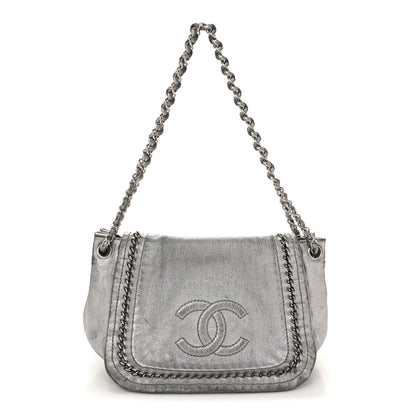 Chanel Metallic Deerskin Luxe Ligne Flap  Silver 1 of 16