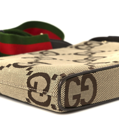 Gucci Monogram Jumbo GG Textured Dollar Calfskin Web Wristlet Messenger Bag Camel Ebony New Acero 10 of 11