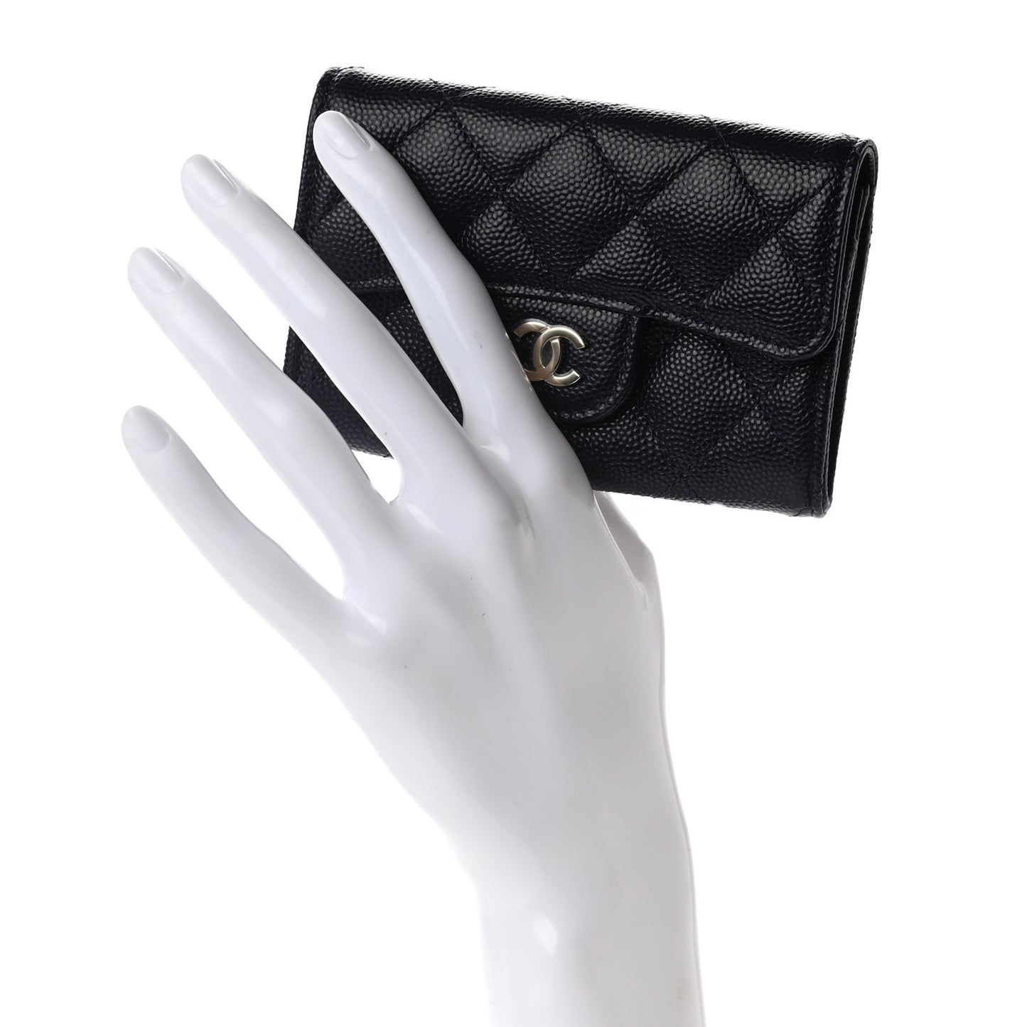 Caviar Quilted Flap Card Holder Wallet Navy