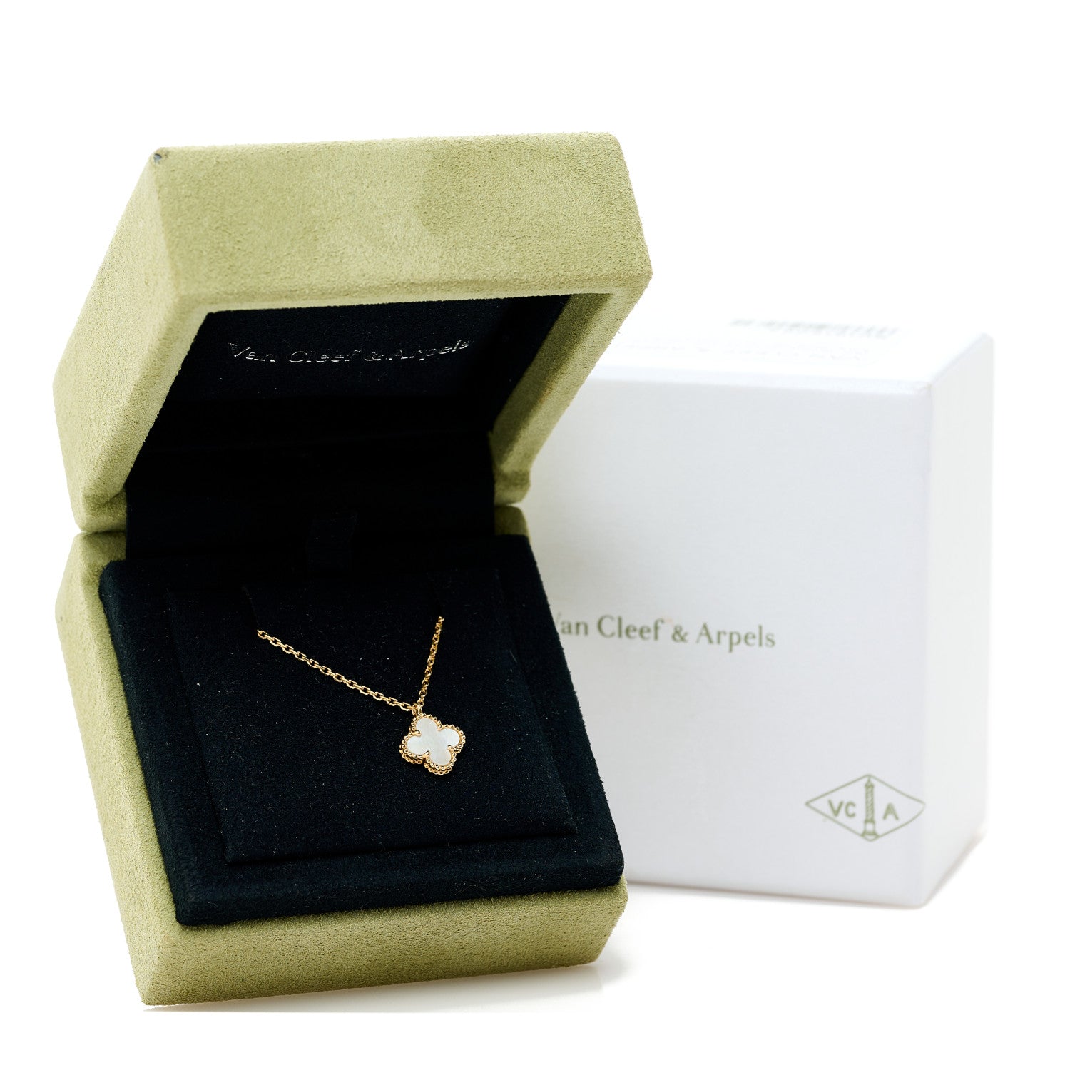Van Cleef & Arpels 18K Yellow Gold Mother of Pearl Sweet Alhambra Pendant Necklace 8 of 8