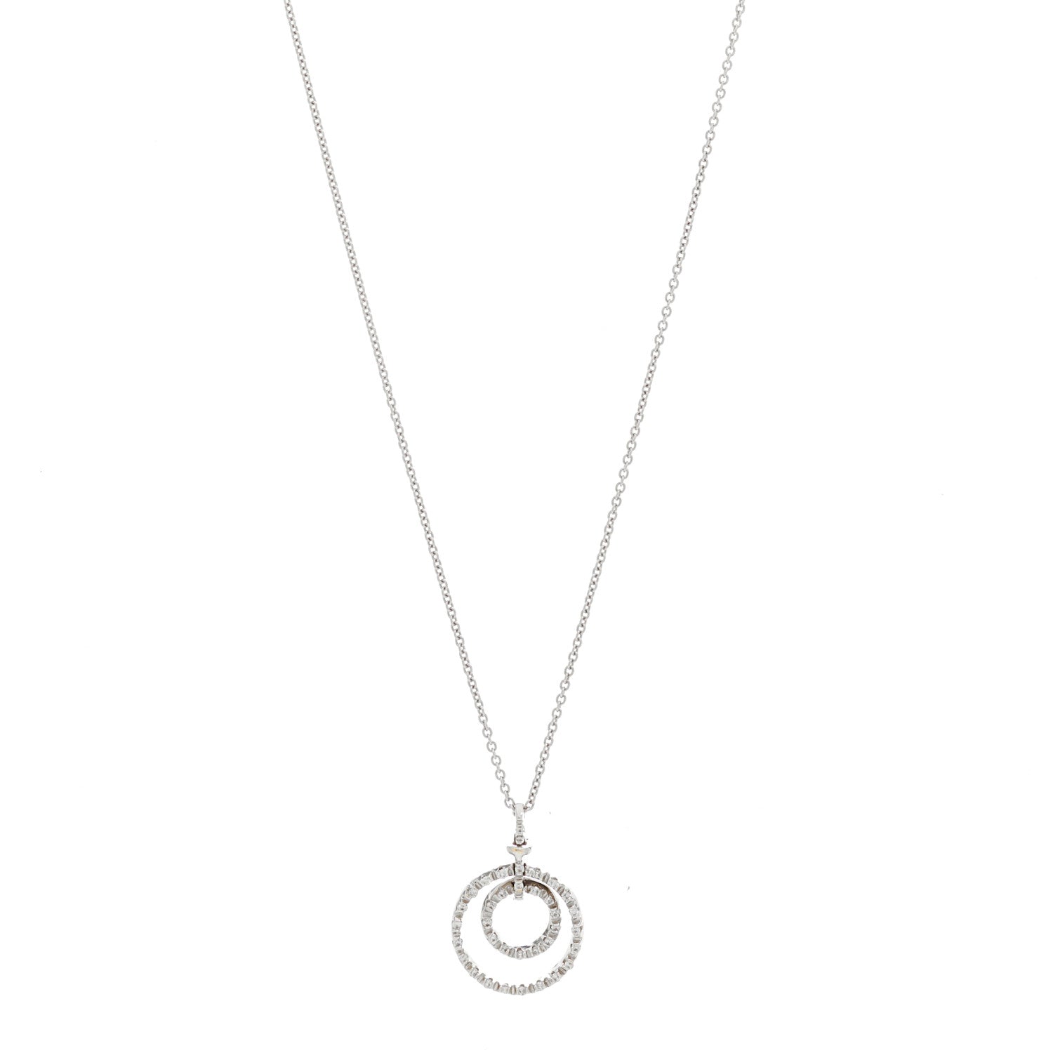 Roberto Coin 18K White Gold Diamond Tiny Treasures Two Circle Pendant Necklace 1 of 5