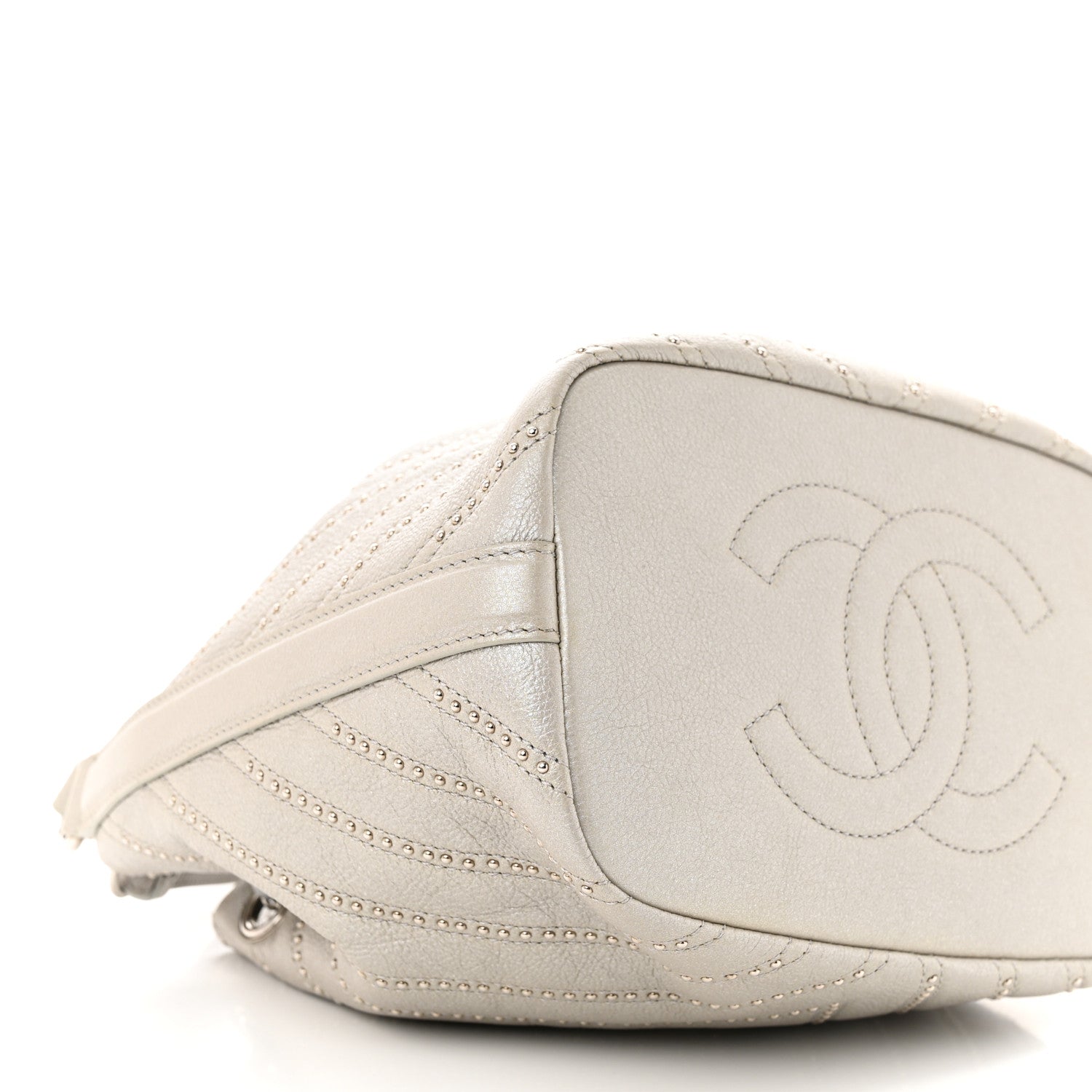 Chanel Metallic Calfskin Studded Chevron Quilted Small Stud Wars Drawstring Bag Silver 9 of 11