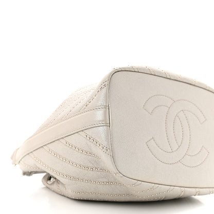 Chanel Metallic Calfskin Studded Chevron Quilted Small Stud Wars Drawstring Bag Silver 9 of 11