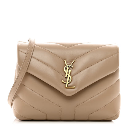 Saint Laurent Calfskin Y Quilted Monogram Toy Loulou Crossbody Bag Latte 1 of 10