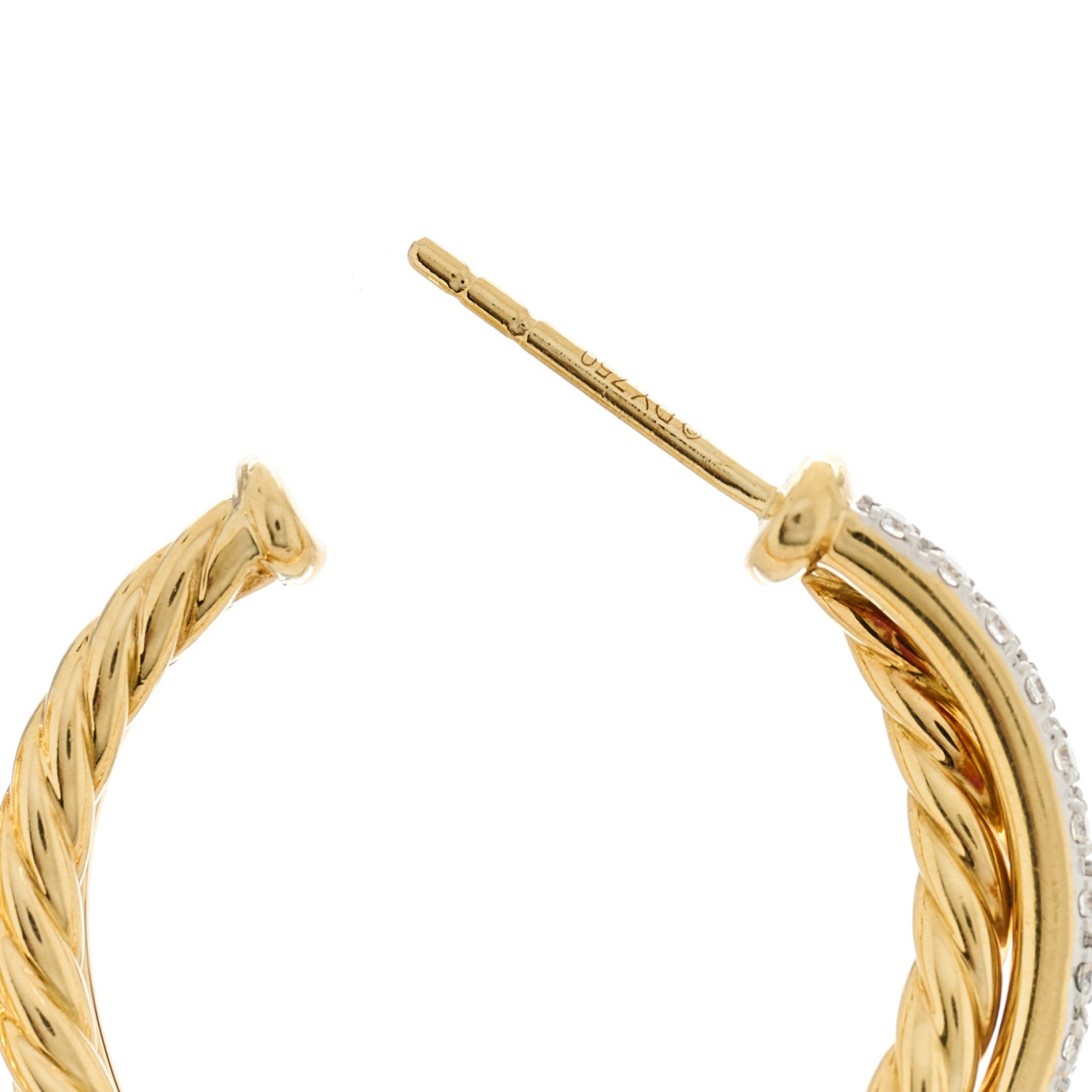 David Yurman 18K Yellow Gold Diamond 26.5mm Crossover Hoop Earrings 4 of 5