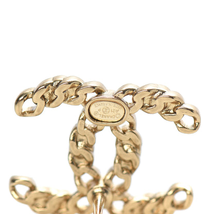 Chanel Pearl Crystal Chain Link CC Earrings Gold Red Pink Yellow 3 of 5