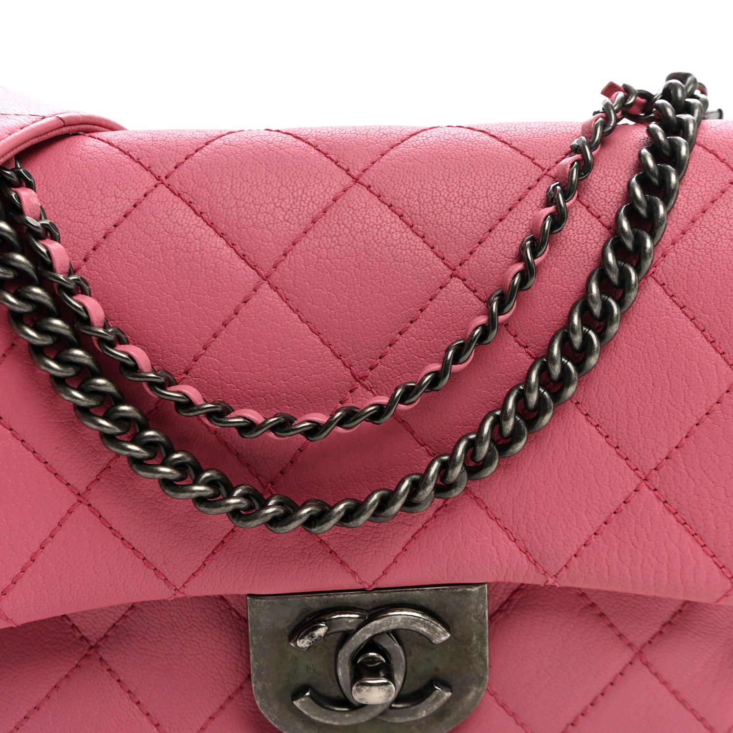 Chanel Shiny Goatskin Quilted Small Double Carry Waist Chain Flap Pink 8 of 10