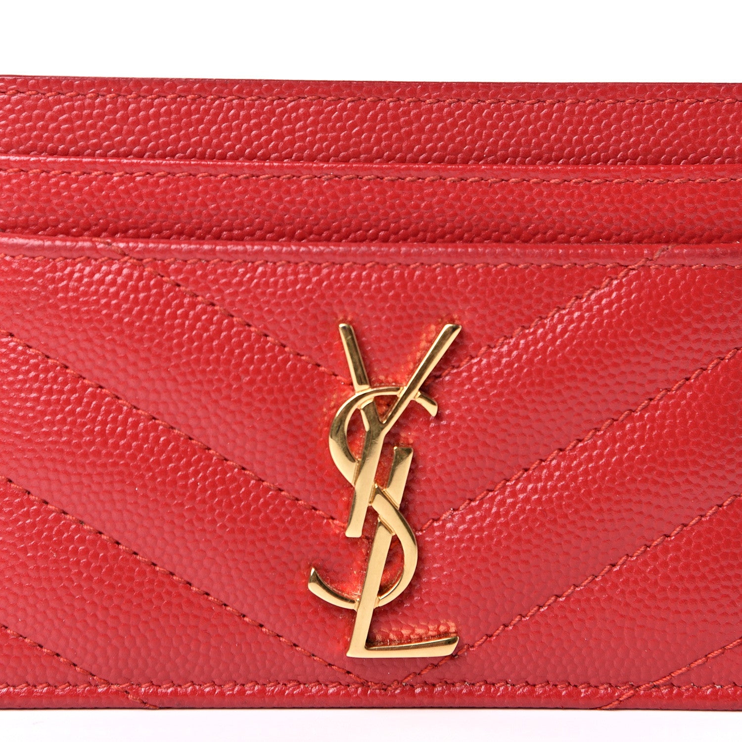 Saint Laurent Grain De Poudre Matelasse Chevron Monogram Credit Card Case Bandana Red 9 of 9