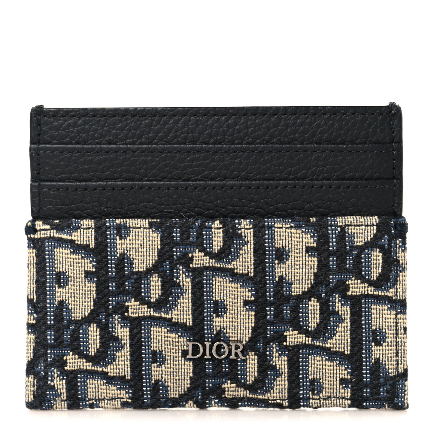 Grained Calfskin Oblique Card Holder Black