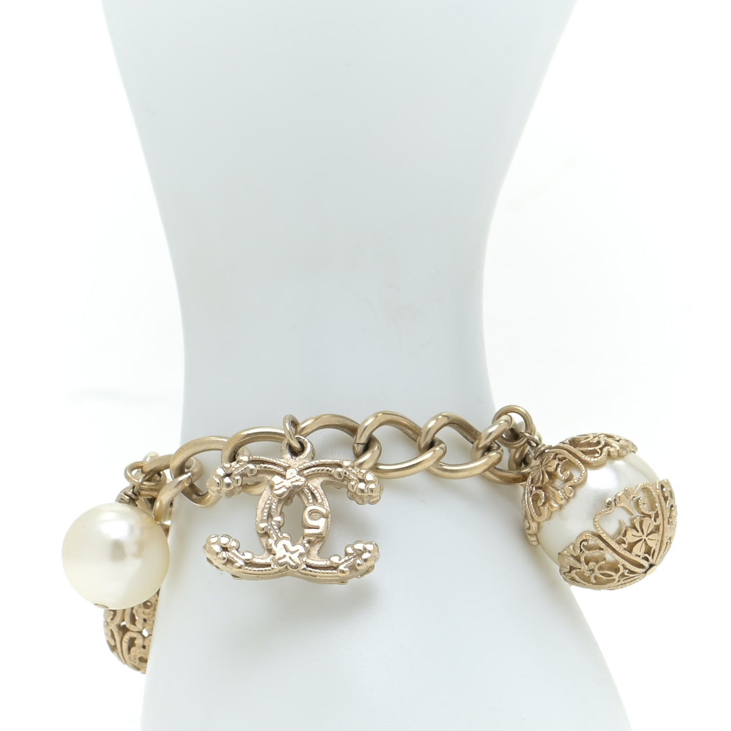 Pearl Crystal CC Bracelet Gold