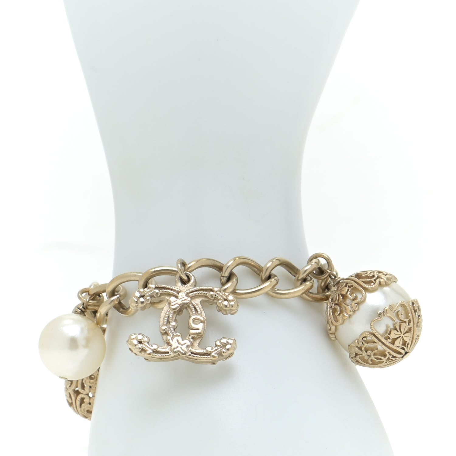 Chanel Pearl Crystal CC Bracelet Gold 2 of 5