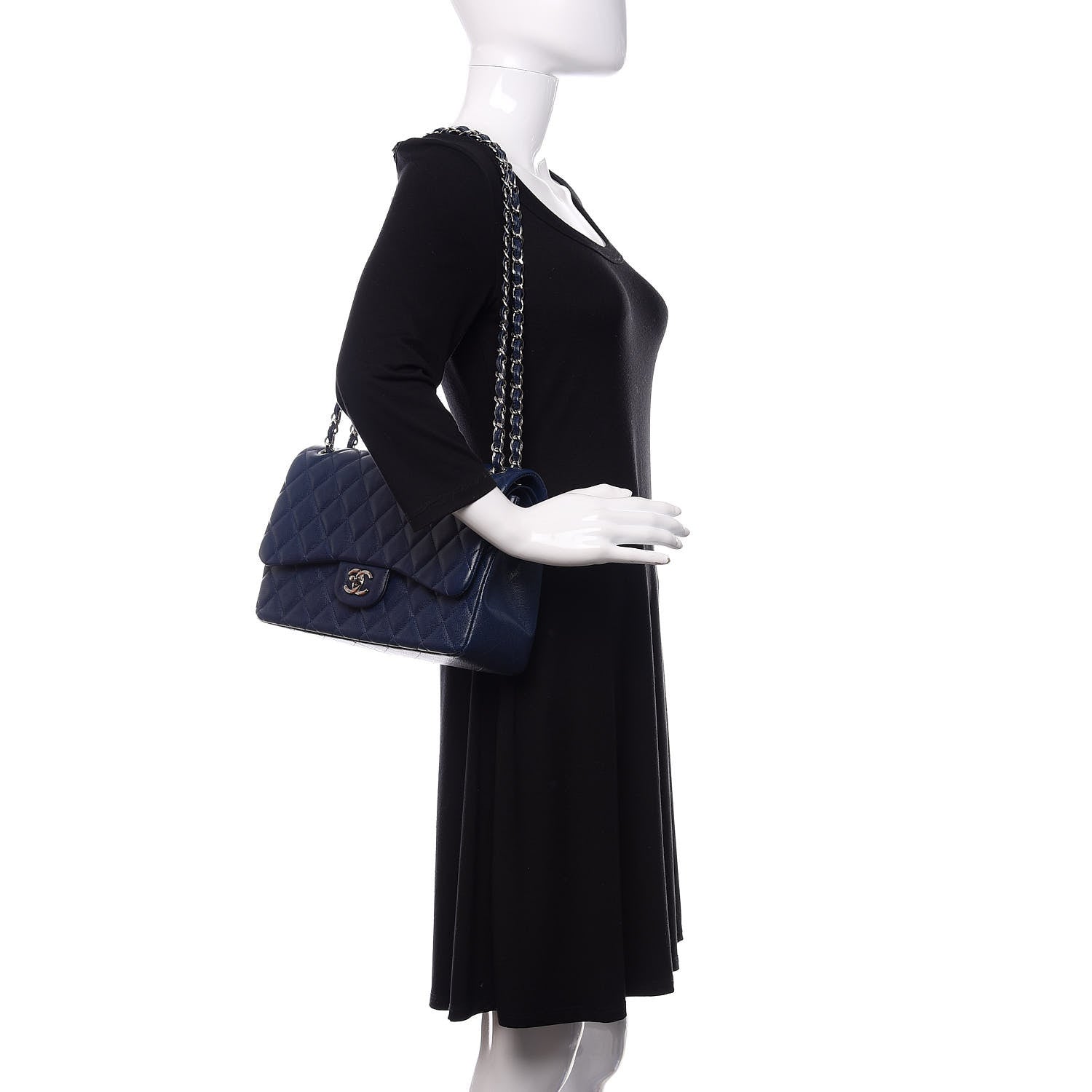 Chanel Caviar Quilted Jumbo Double Flap Navy Blue 2 of 12