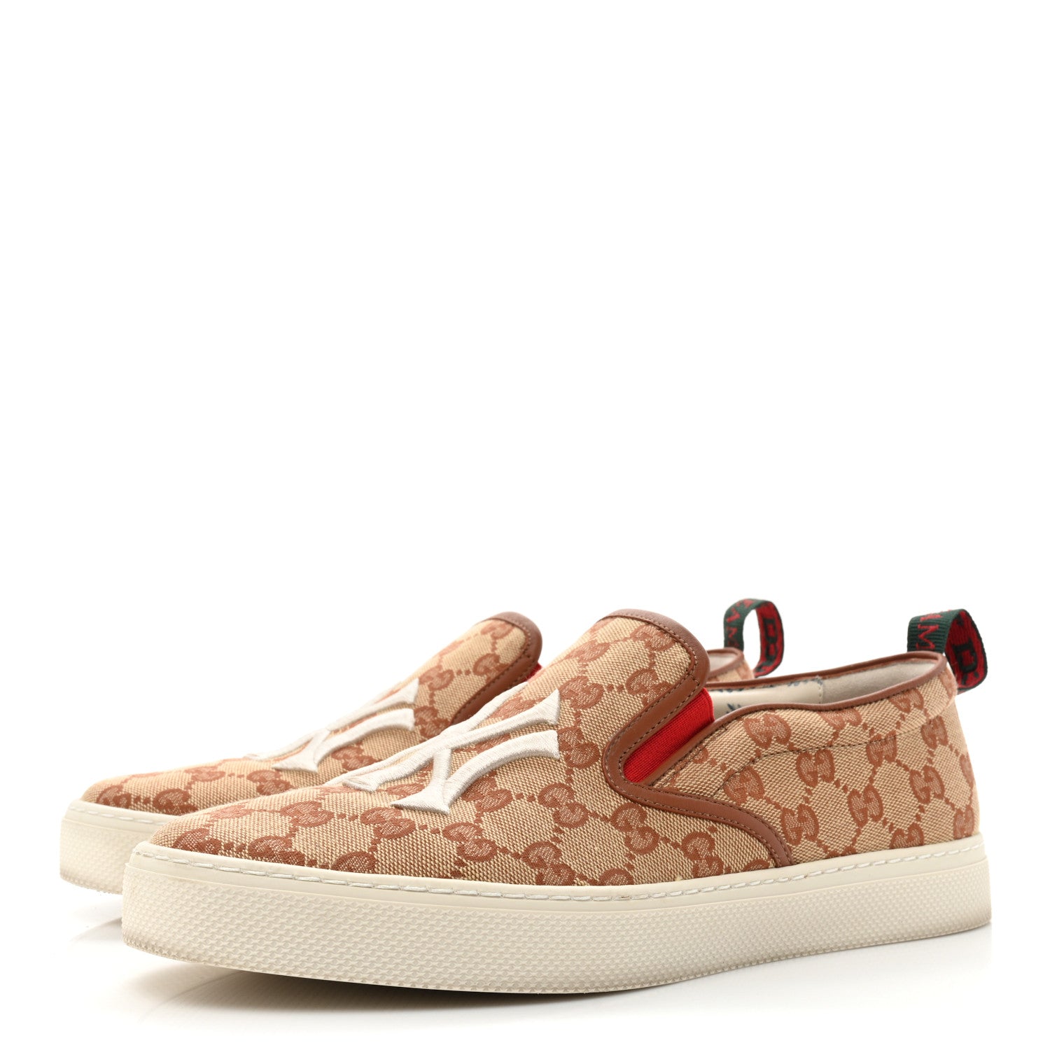 Gucci X MLB GG Monogram NY Yankees Embroidered Mens Slip On Sneakers 9 Beige Ruggine Rust 3 of 11