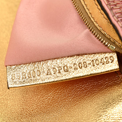 Fendi Vitello Catalan Mirror Bead Embroidered Baguette Rosa Pesca Gold 6 of 17