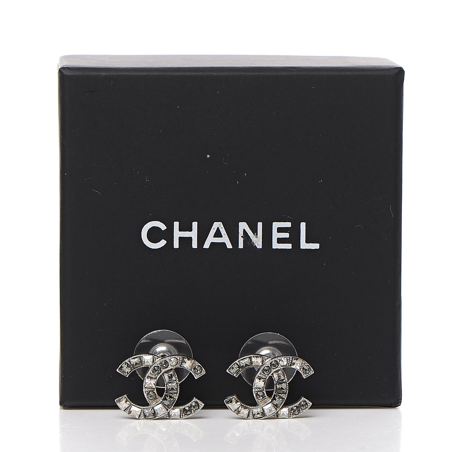 Baguette Crystal CC Earrings Silver Grey
