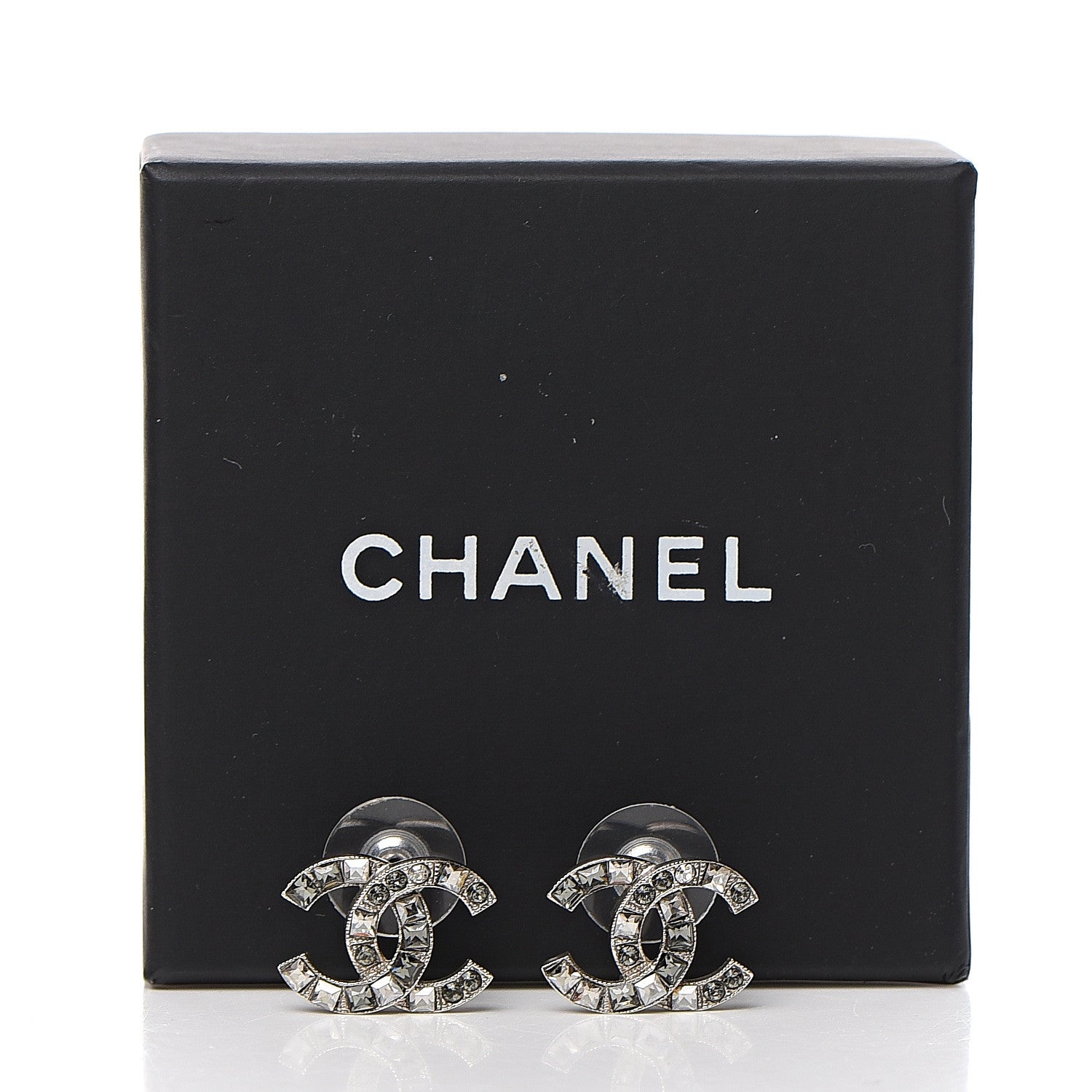 Chanel Baguette Crystal CC Earrings Silver Grey 5 of 5