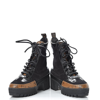 Louis Vuitton Suede Calfskin Monogram Laureate Platform Desert Boots 37 Black 6 of 9
