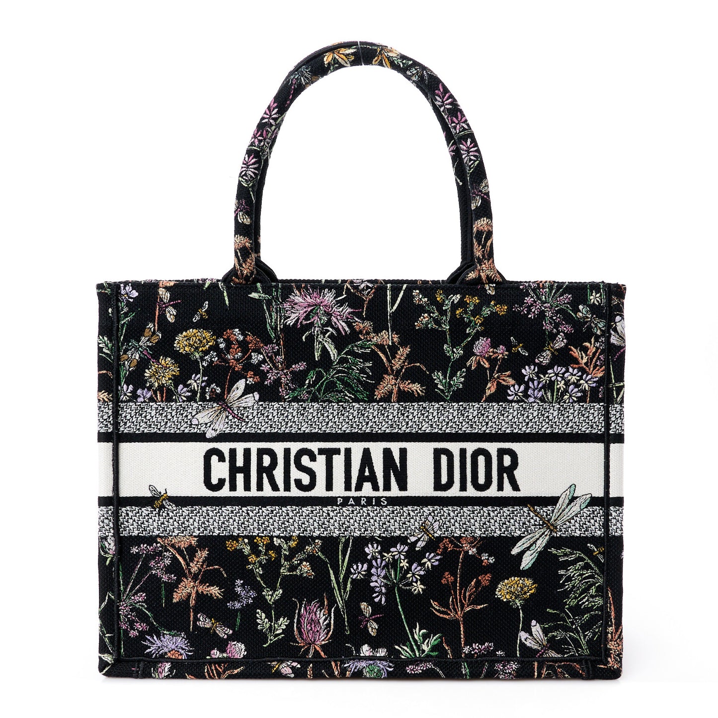 Canvas Embroidered Medium Herbarium Book Tote Black Multicolor