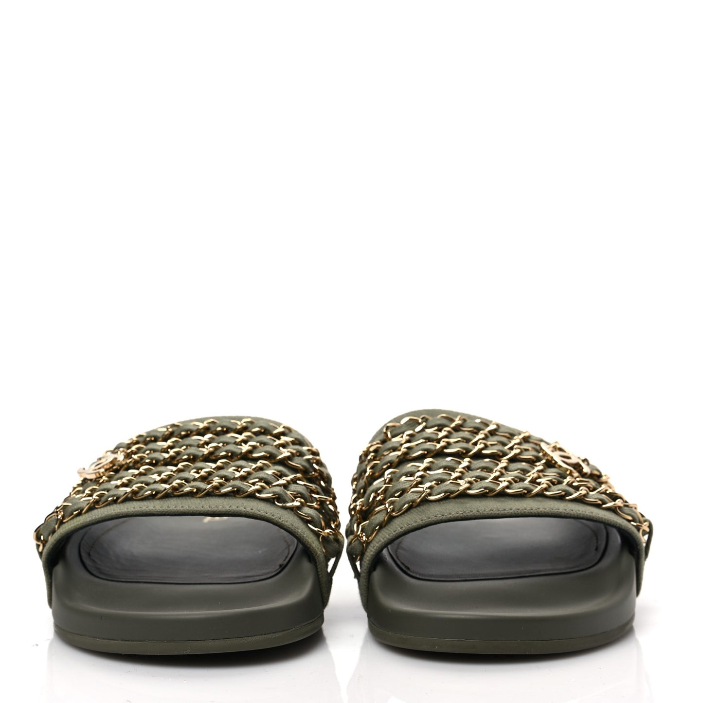 Canvas Chain Flat Sandals 38 Khaki