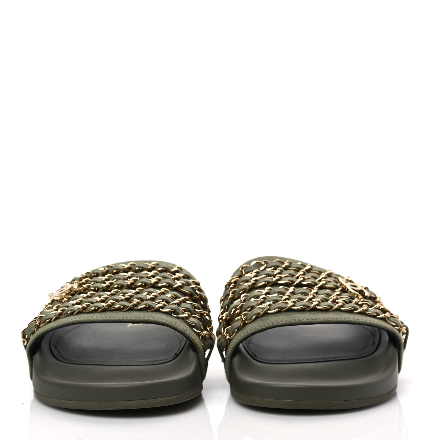 Chanel Canvas Chain Flat Sandals 38 Khaki 2 of 7