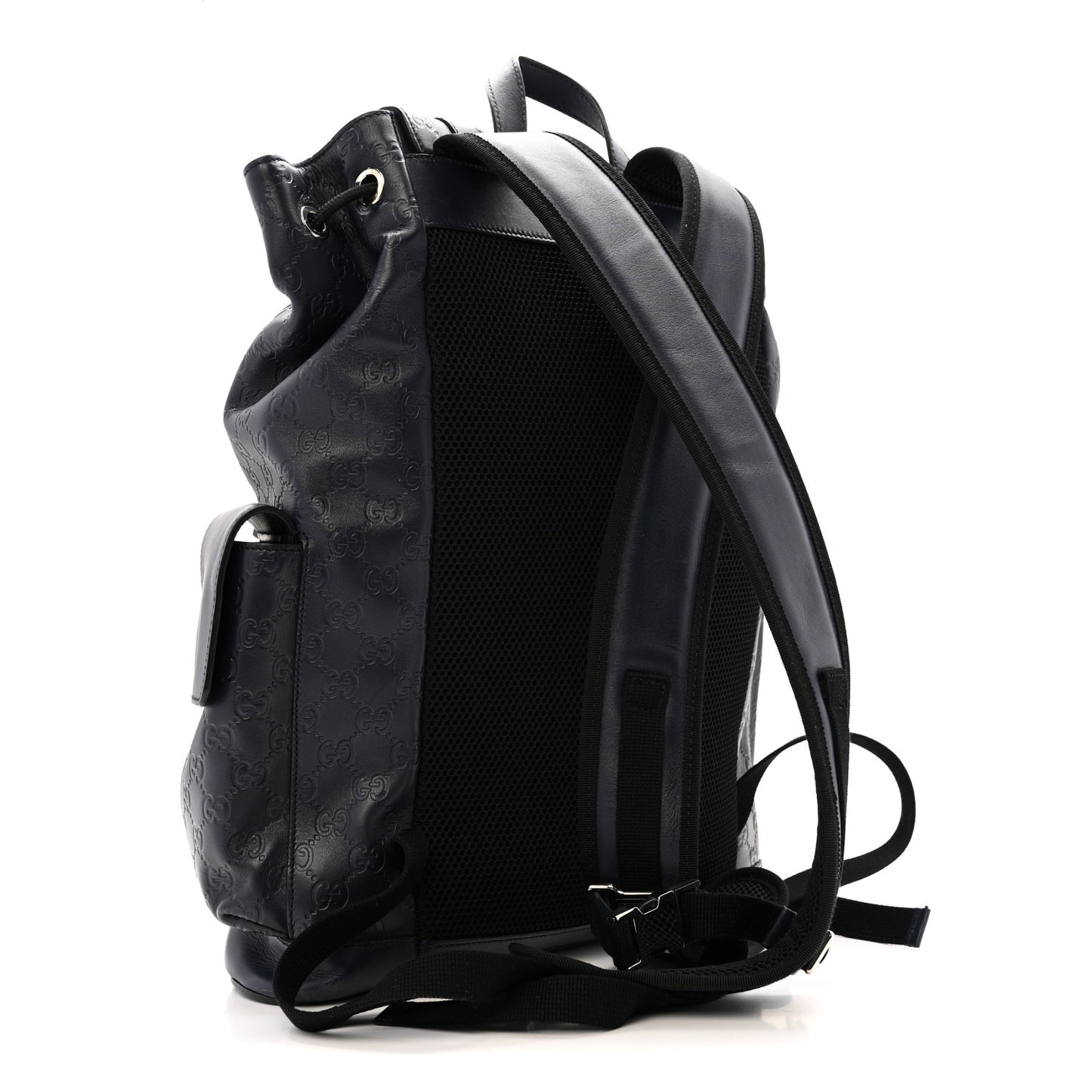 Guccissima Signature Double Buckle Backpack Navy