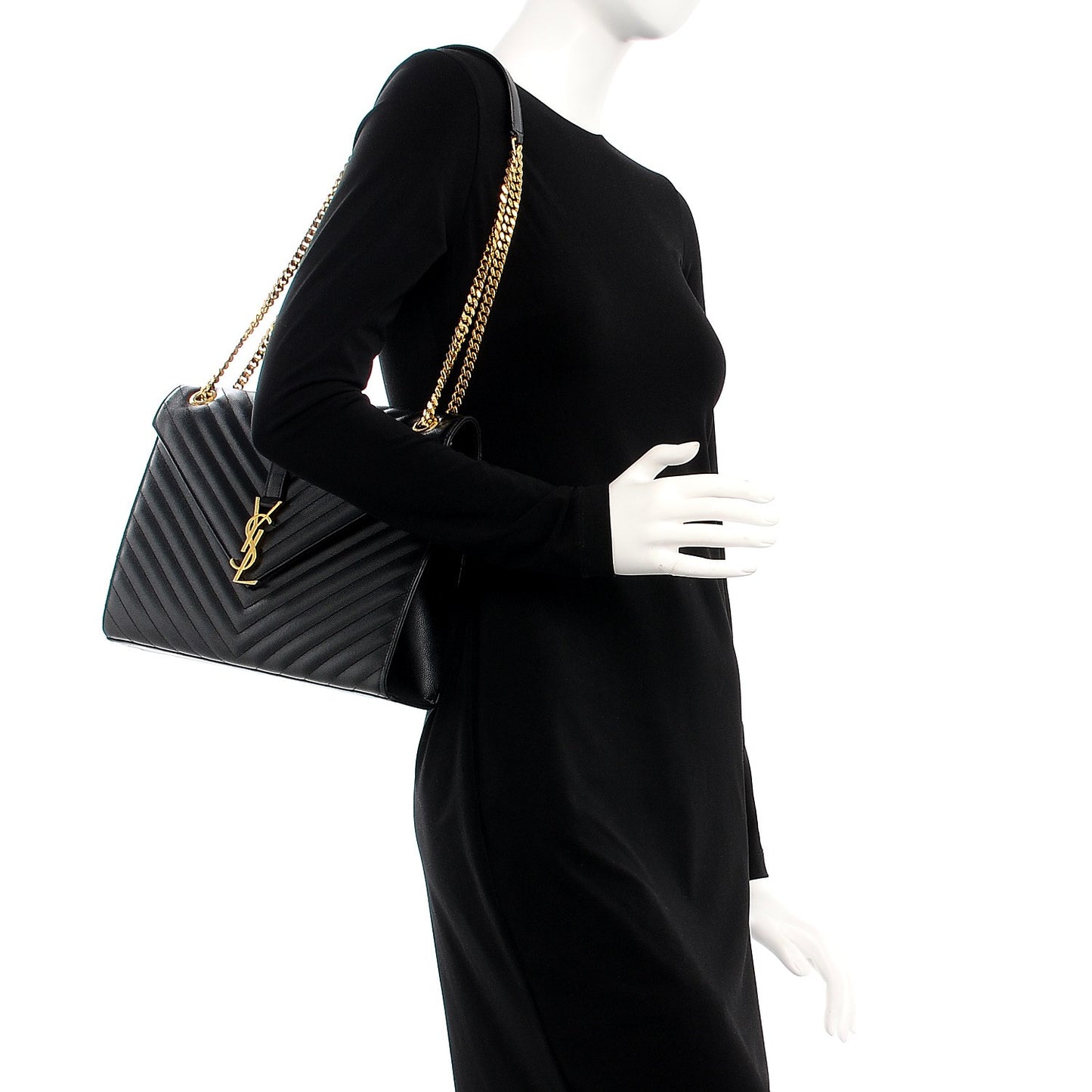 Grain De Poudre Matelasse Chevron Large Monogram Satchel Black