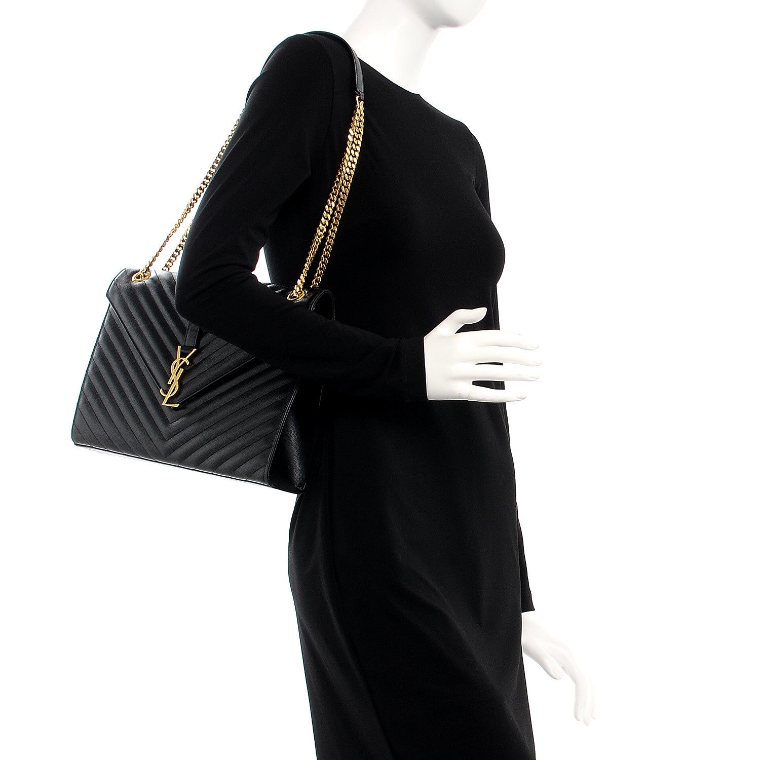 Saint Laurent Grain De Poudre Matelasse Chevron Large Monogram Satchel Black 2 of 10