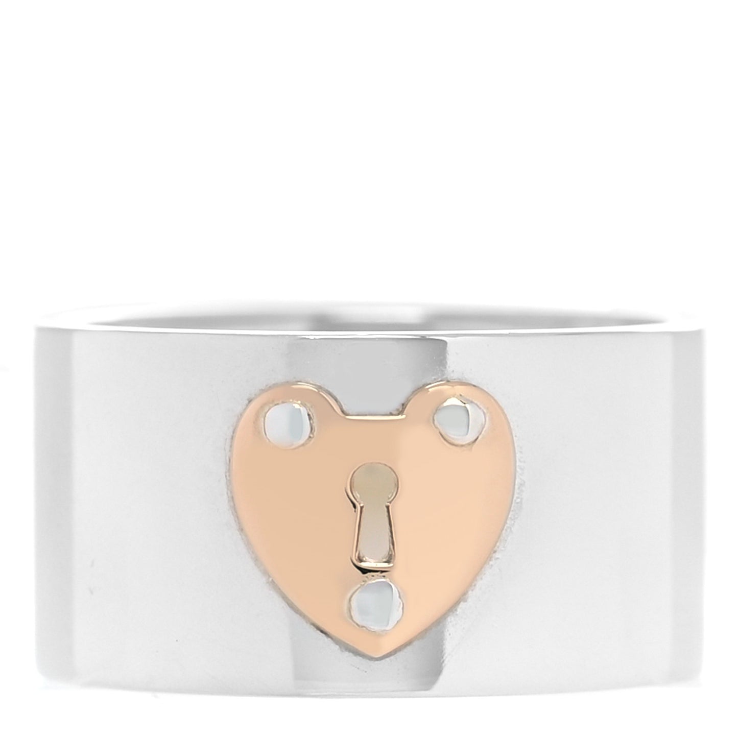 Sterling Silver 18K Rose Gold Heart Lock Band Ring 47 4