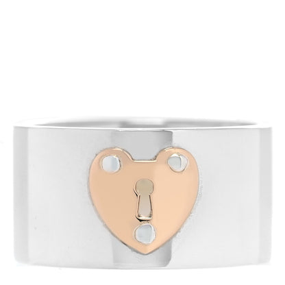Tiffany Sterling Silver 18K Rose Gold Heart Lock Band Ring 47 4 1 of 4