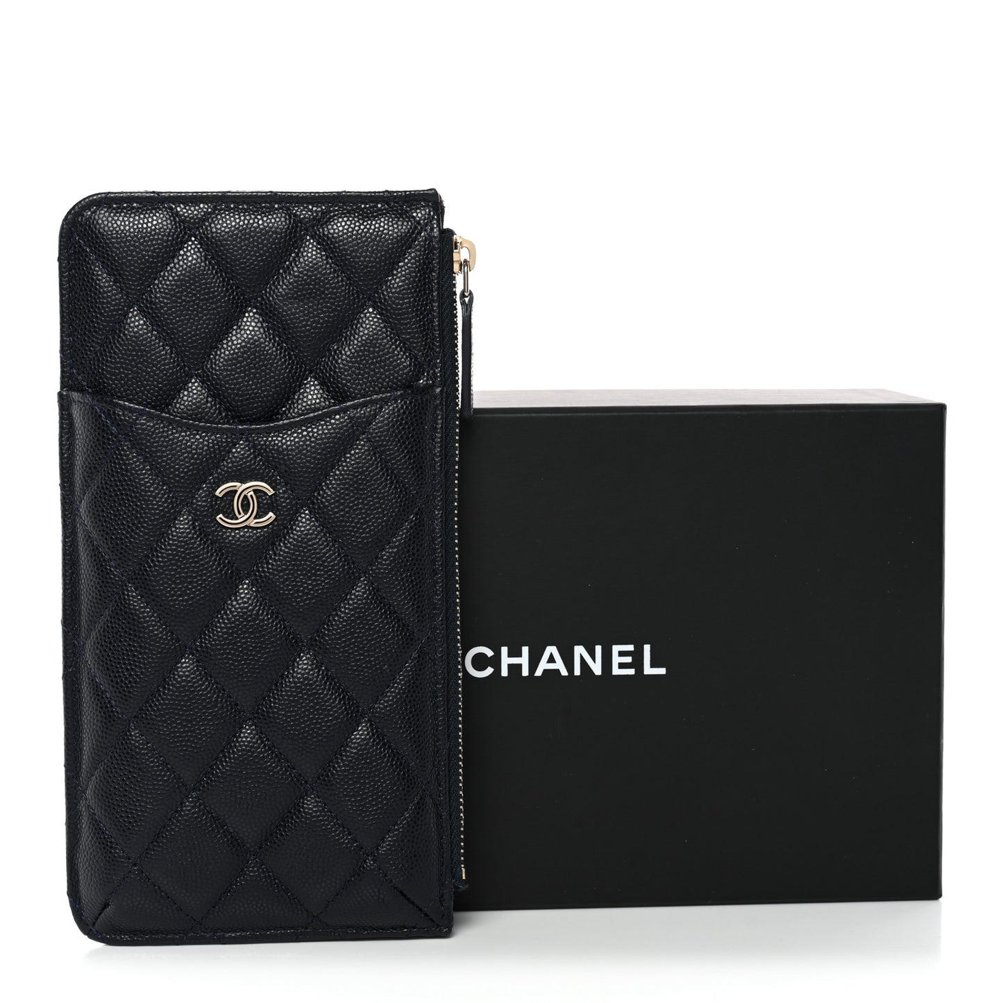 Caviar Quilted Classic Flat Wallet Pouch Navy