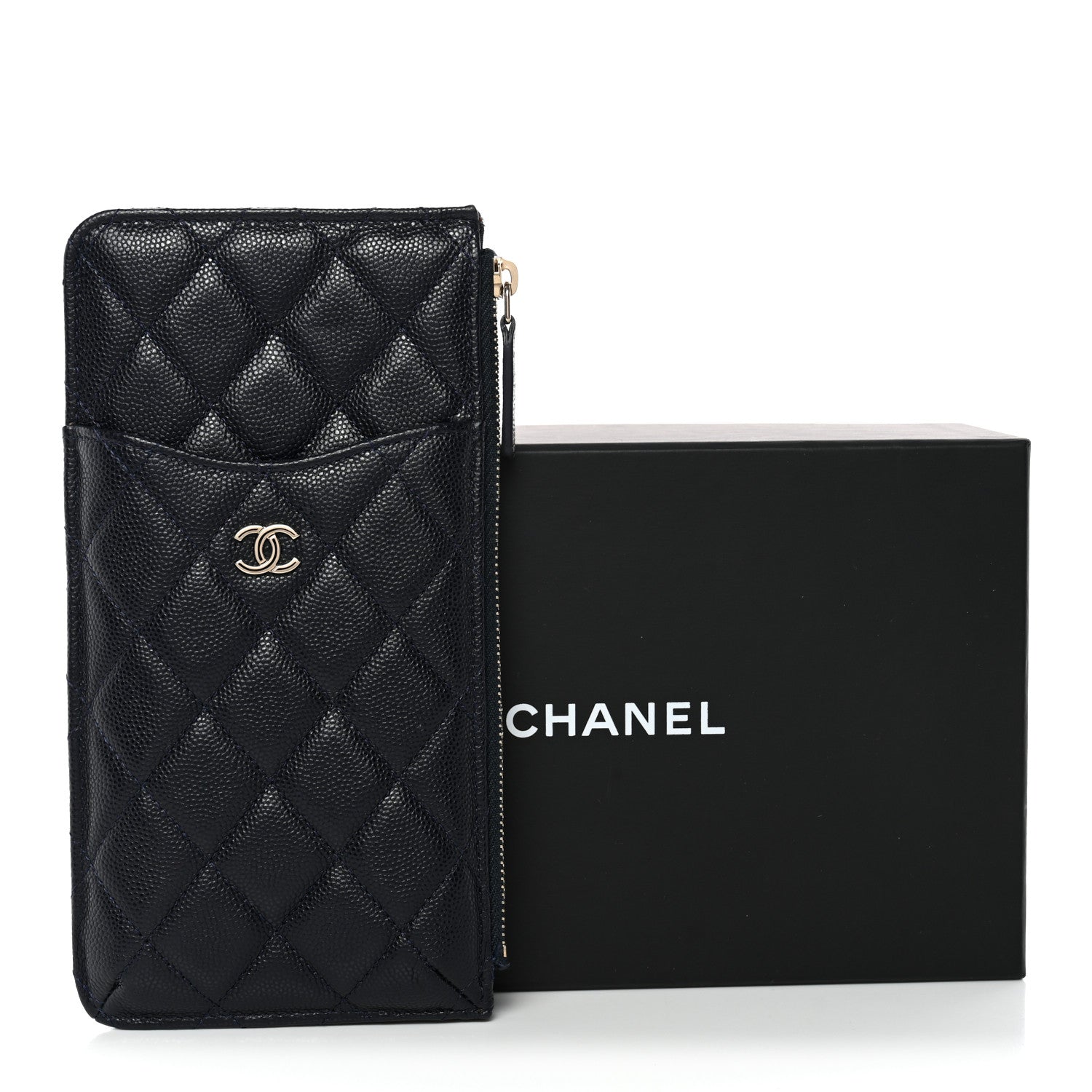 Chanel Caviar Quilted Classic Flat Wallet Pouch Navy 10 of 10
