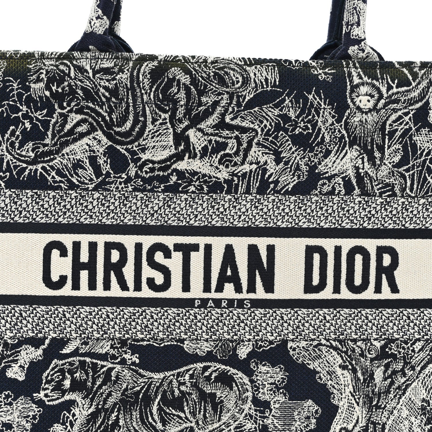 Christian Dior Canvas Embroidered Medium Toile De Jouy Reverse Book Tote Blue Green 8 of 11