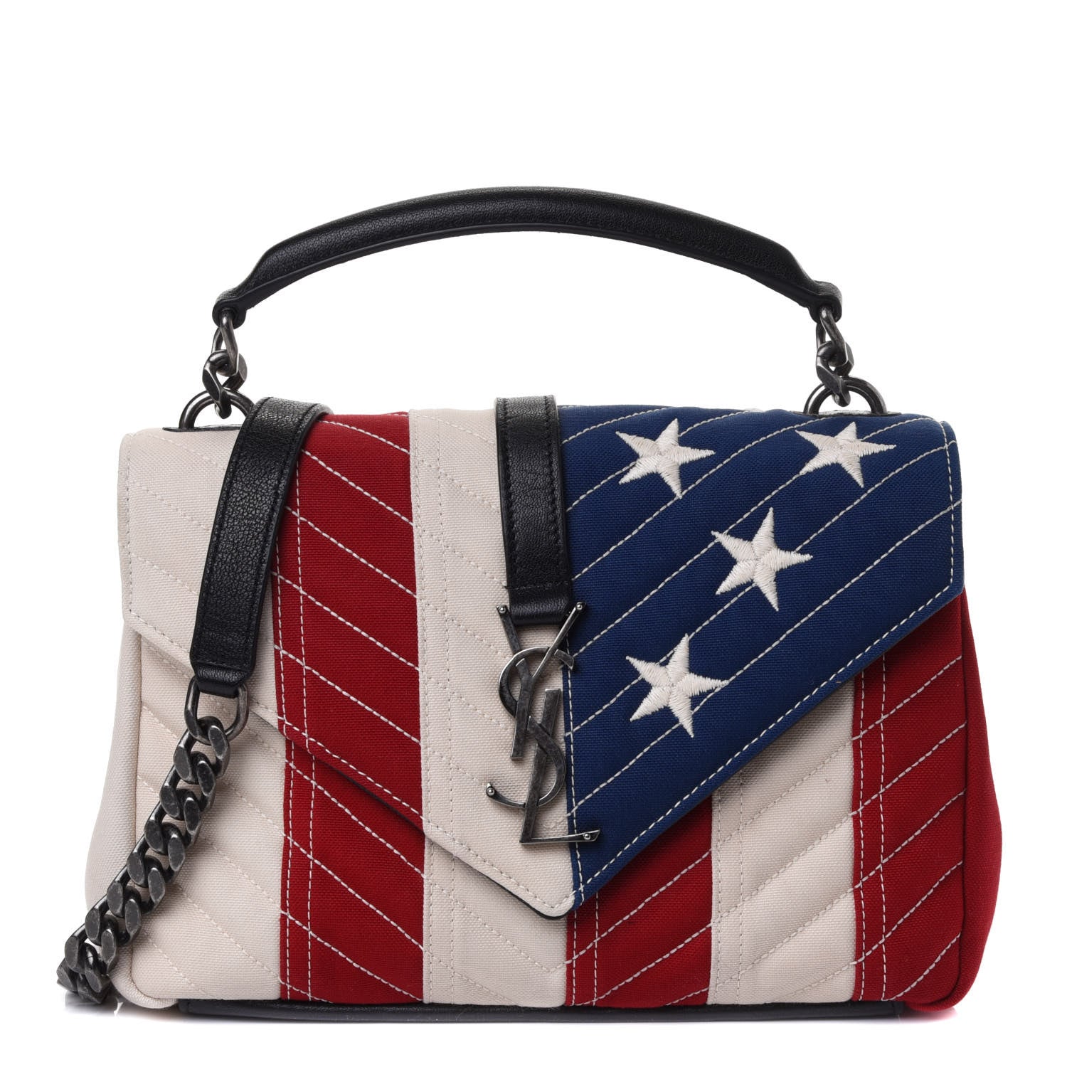 Saint Laurent Canvas Matelasse Chevron American Flag Monogram Medium College Bag Red Blue 1 of 4