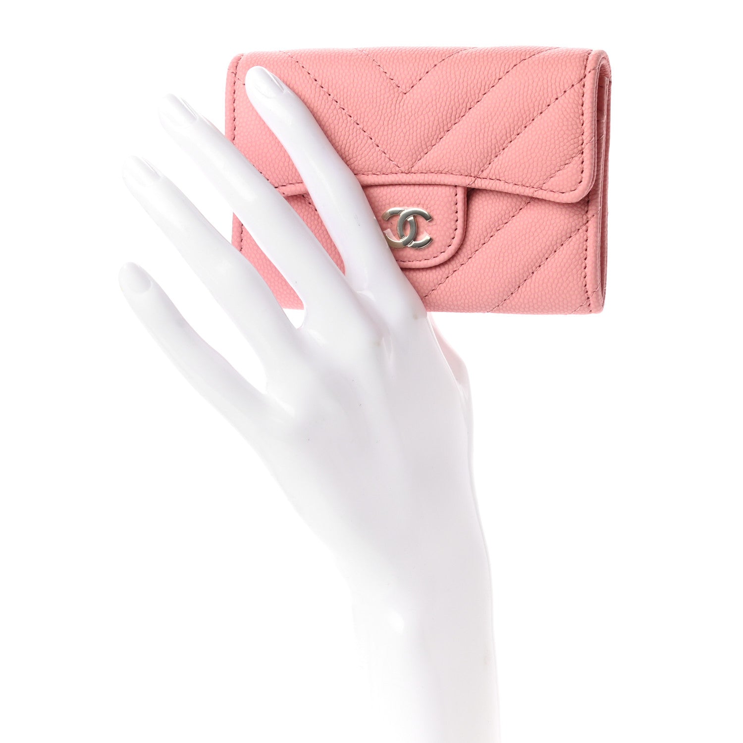 Chanel Caviar Flat Chevron Quilted Flap Card Holder Pink 2 of 7