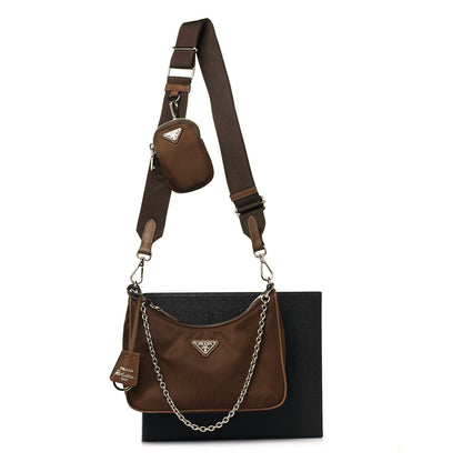 Prada Tessuto Nylon Saffiano Re-Edition 2005 Shoulder Bag Cacao 12 of 12
