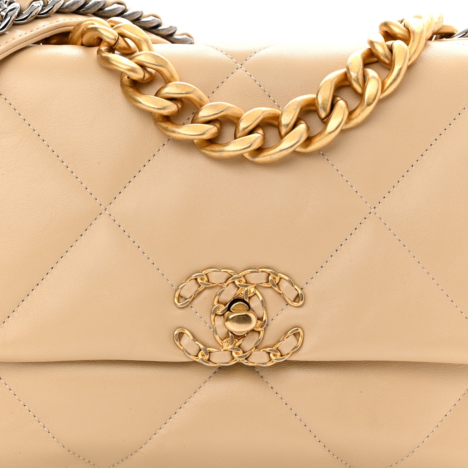 Chanel Lambskin Quilted Large Chanel 19 Flap Beige 8 of 10